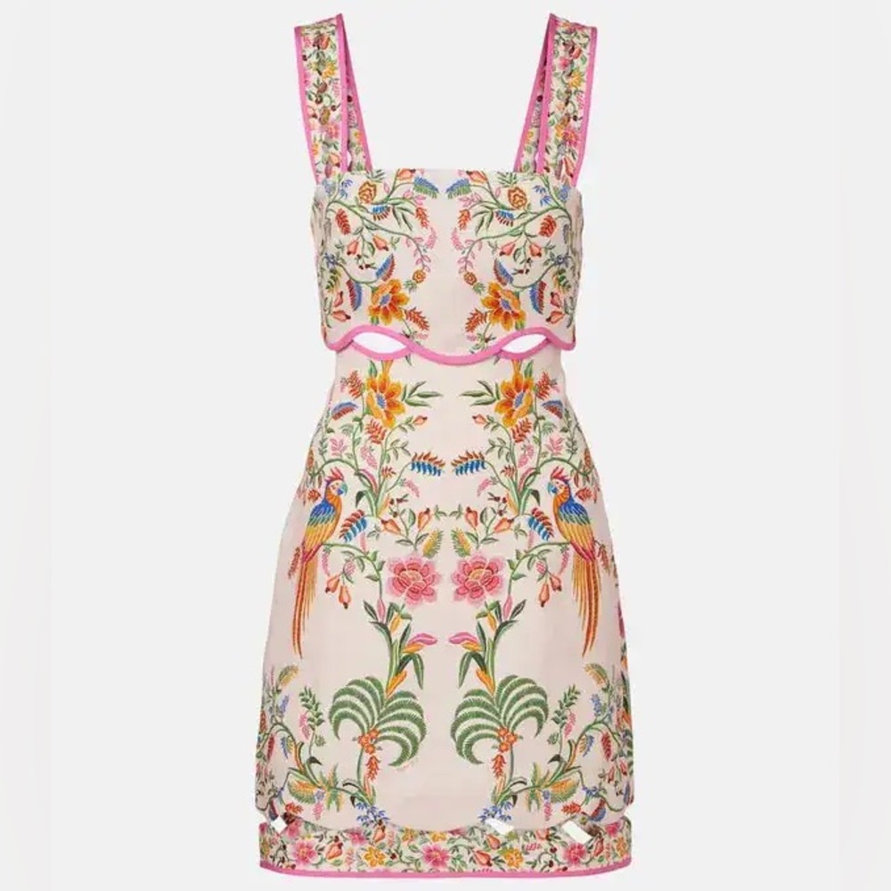 Farm Rion Pink Floral Sleeveless Linen Mini Dress